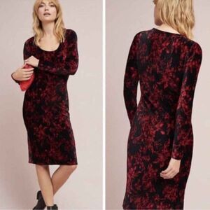 Anthropologie HD In Paris Diedre Velvet Midi Dress Black Red Small